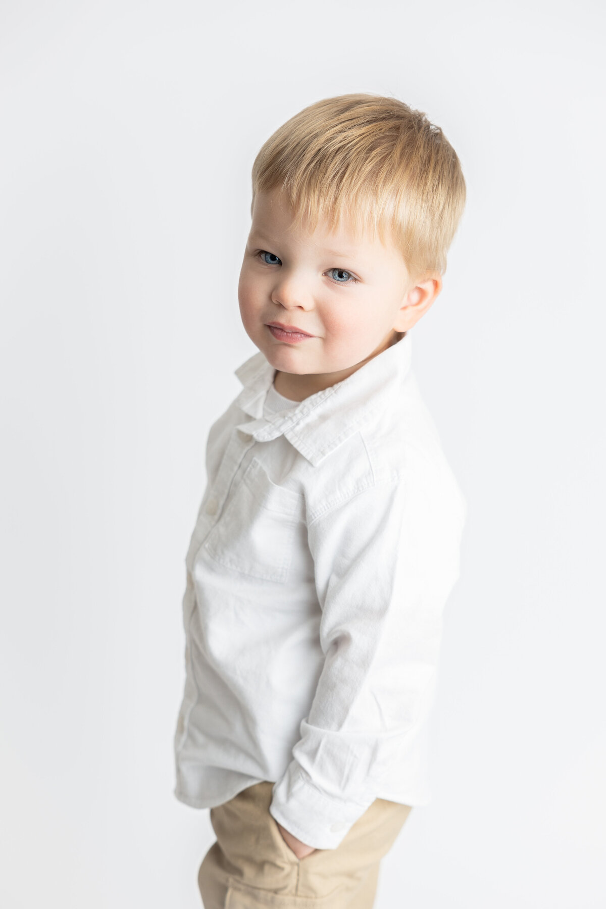 Edmonton toddler studio portraits all white backdrop
