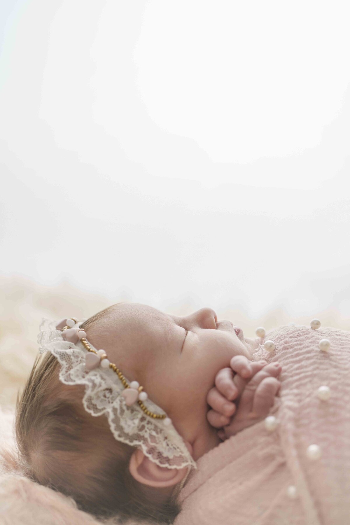 Puyallup Newborn Photographer Side Profile Girl Valentines Studio Ethereal Luxury Lana Stewart Studios