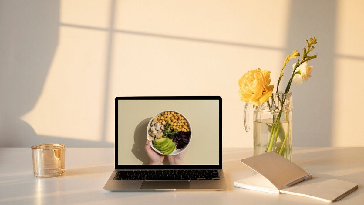 Computer with a health + wellness website