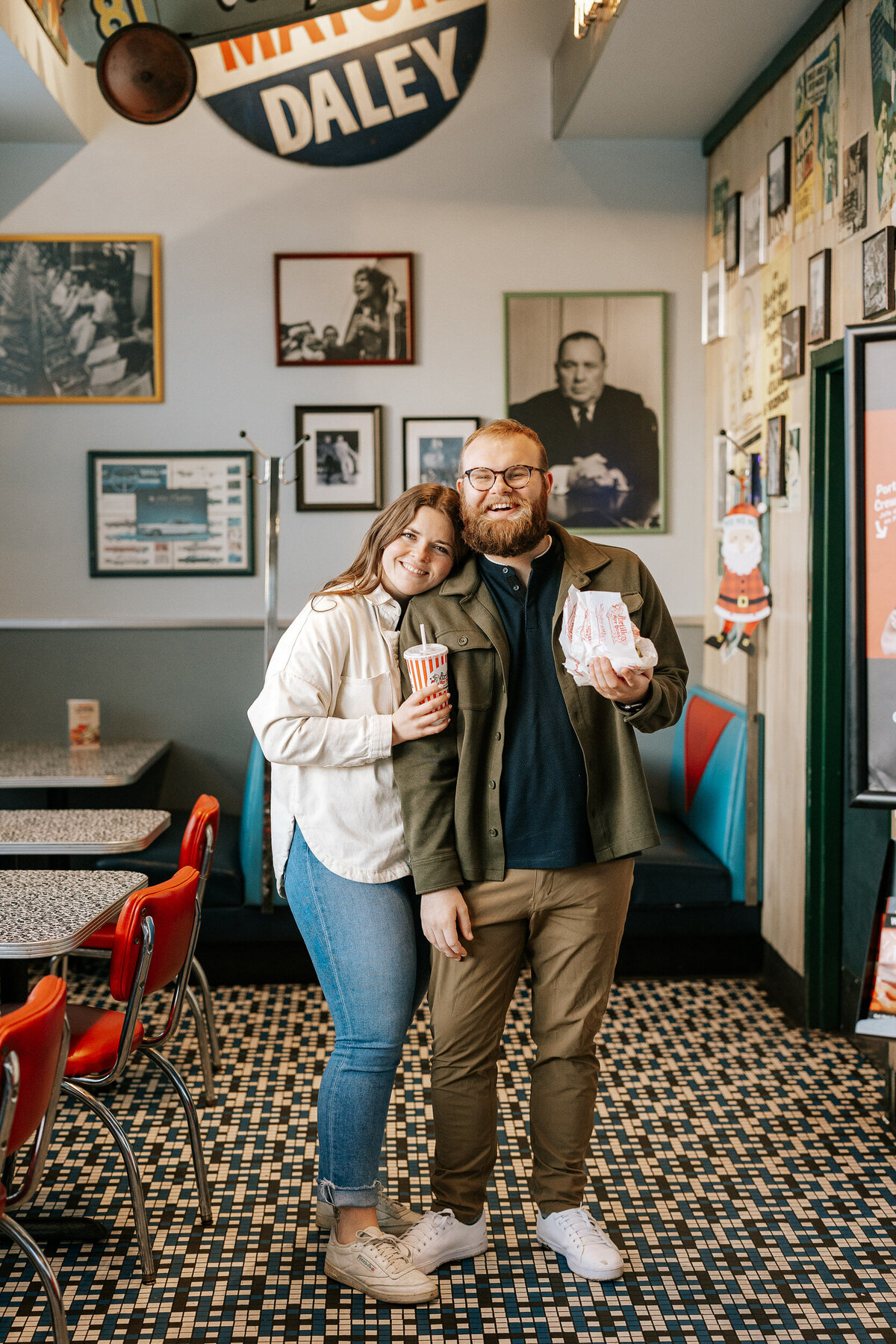 creative fun chicago flash engagement photos at Portillos Hotdogs-21-ed-lucy