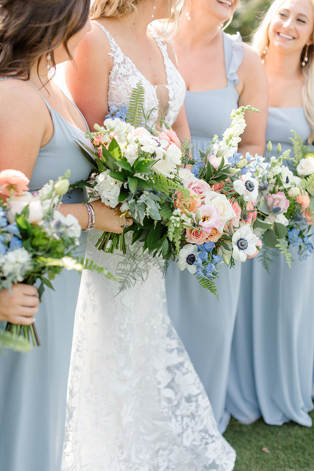 Bride and bridesmaids bouquets at Long Cove Club; Hilton Head Island, South Carolina
