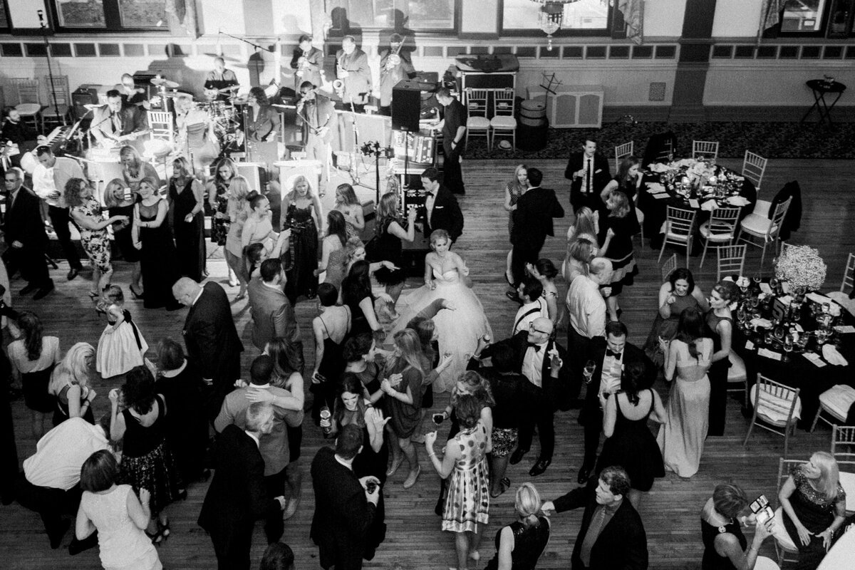 A lively dance floor at a wedding reception in Chicago
