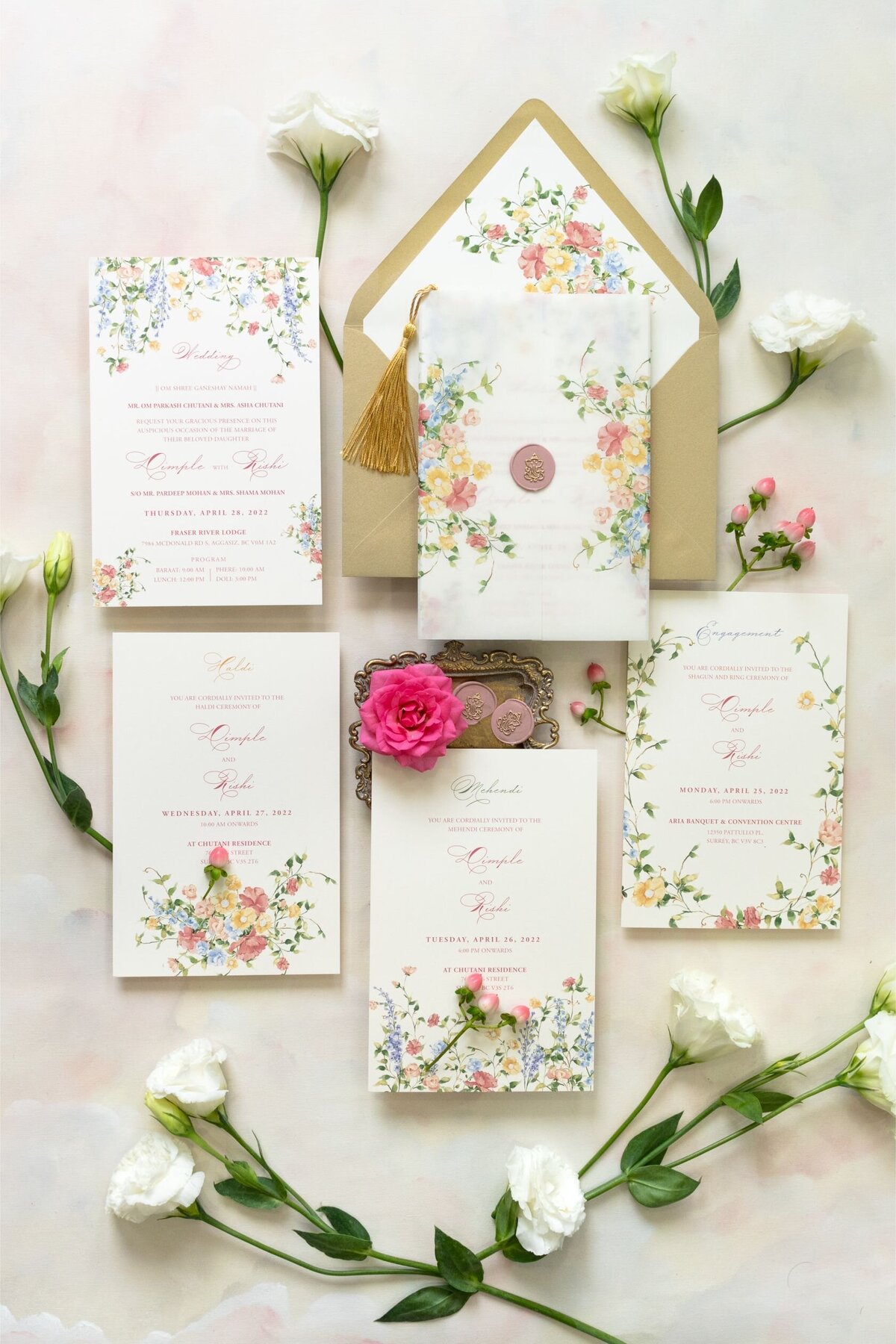 Spring florals Hindu wedding invitation 14