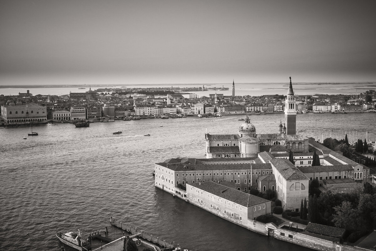 Venice and its canals seen in a drone shot