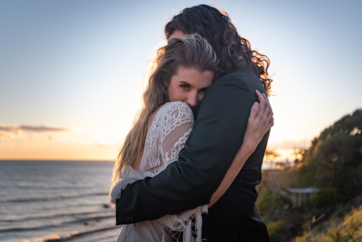 Malibu cliffside elopement bride