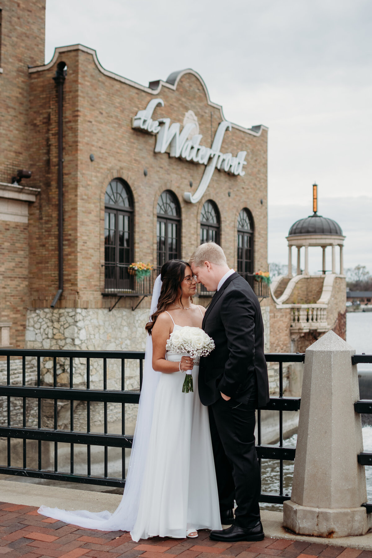 Bride and Groom first look photos downtown St. Charles, IL
