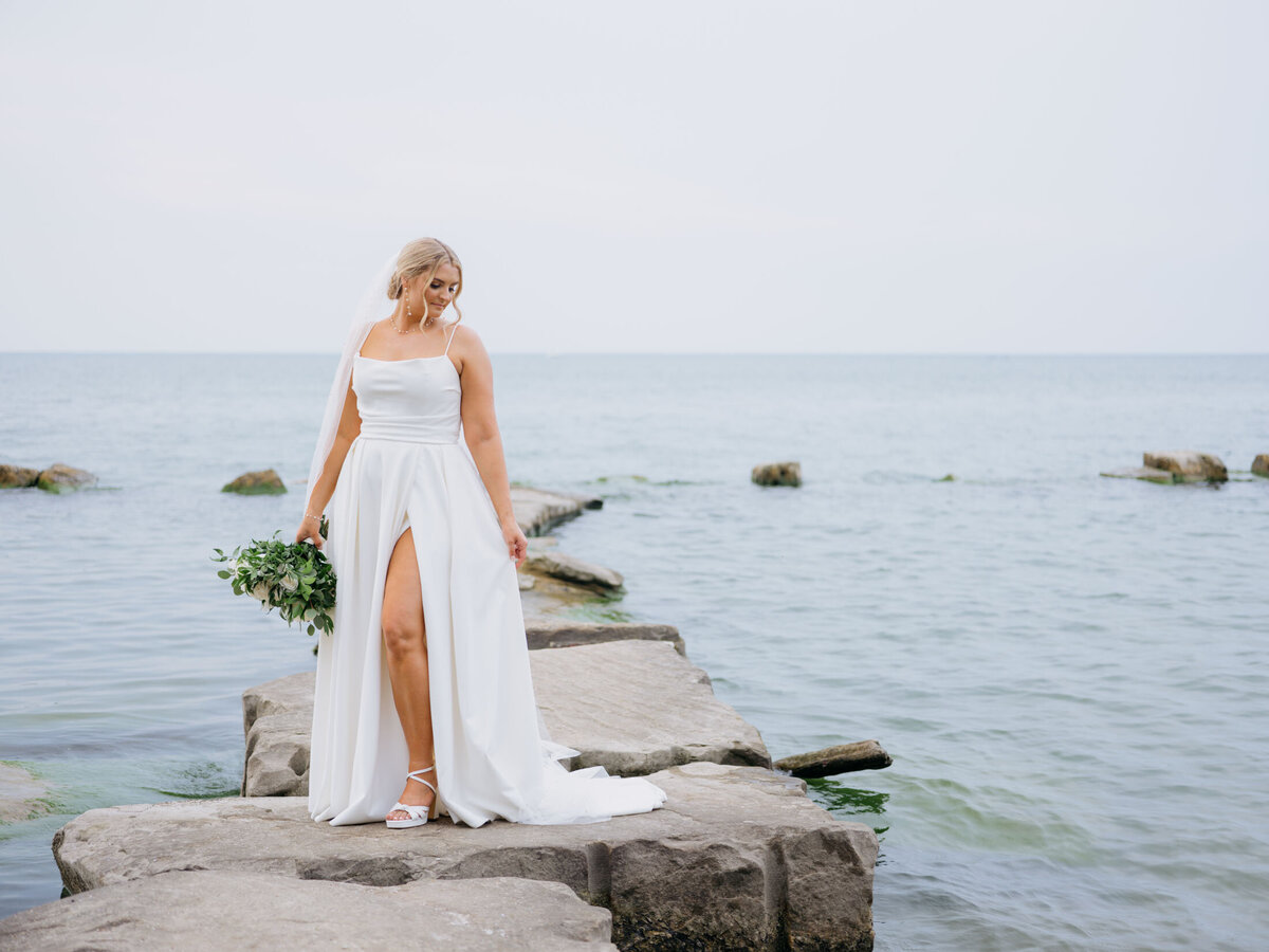 Bride with lake in the background at Cleveland Yachting Club