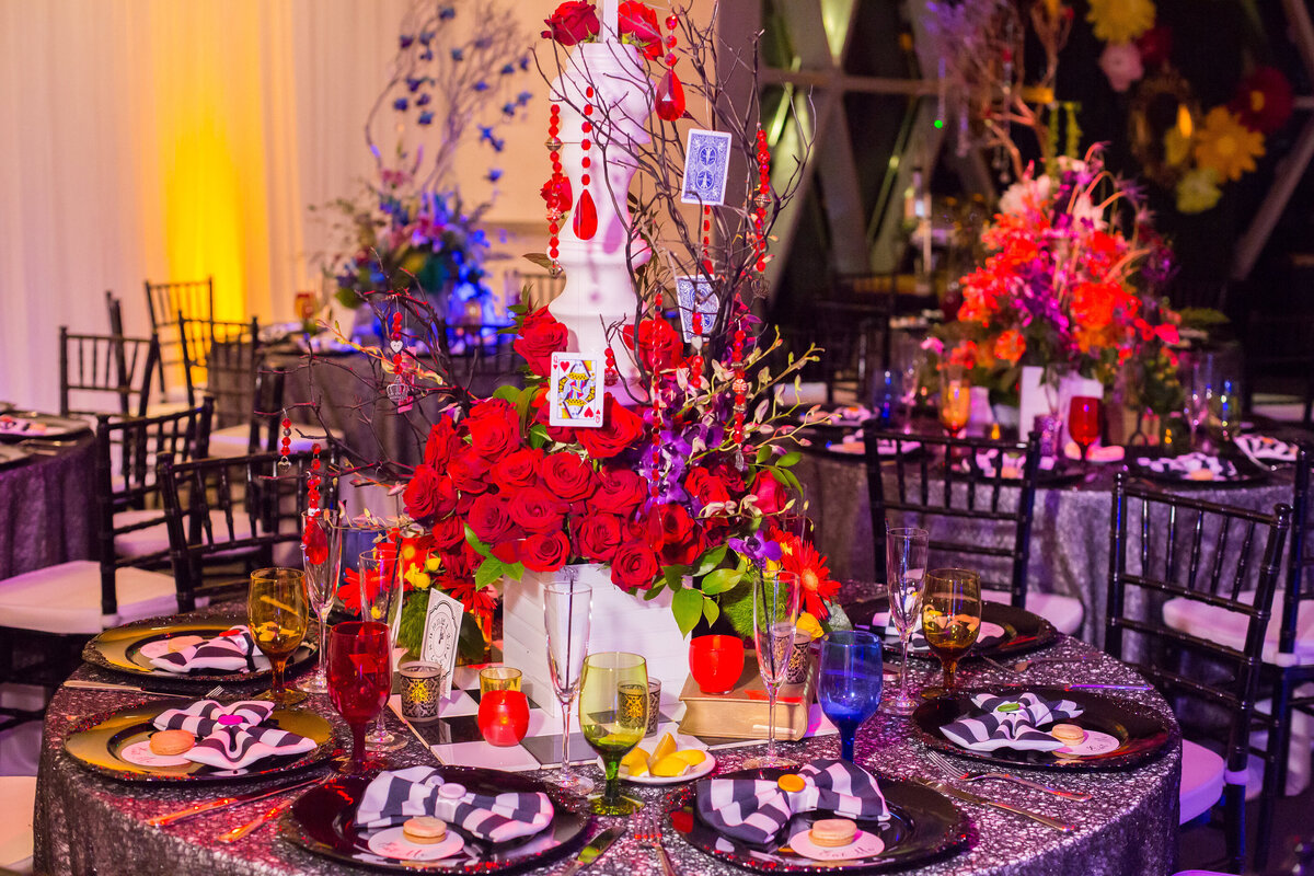 28 - Dali Museum St. Pete Wedding Reception Alice in Wonderland Tablescape - Tampa Bay Wedding Planner