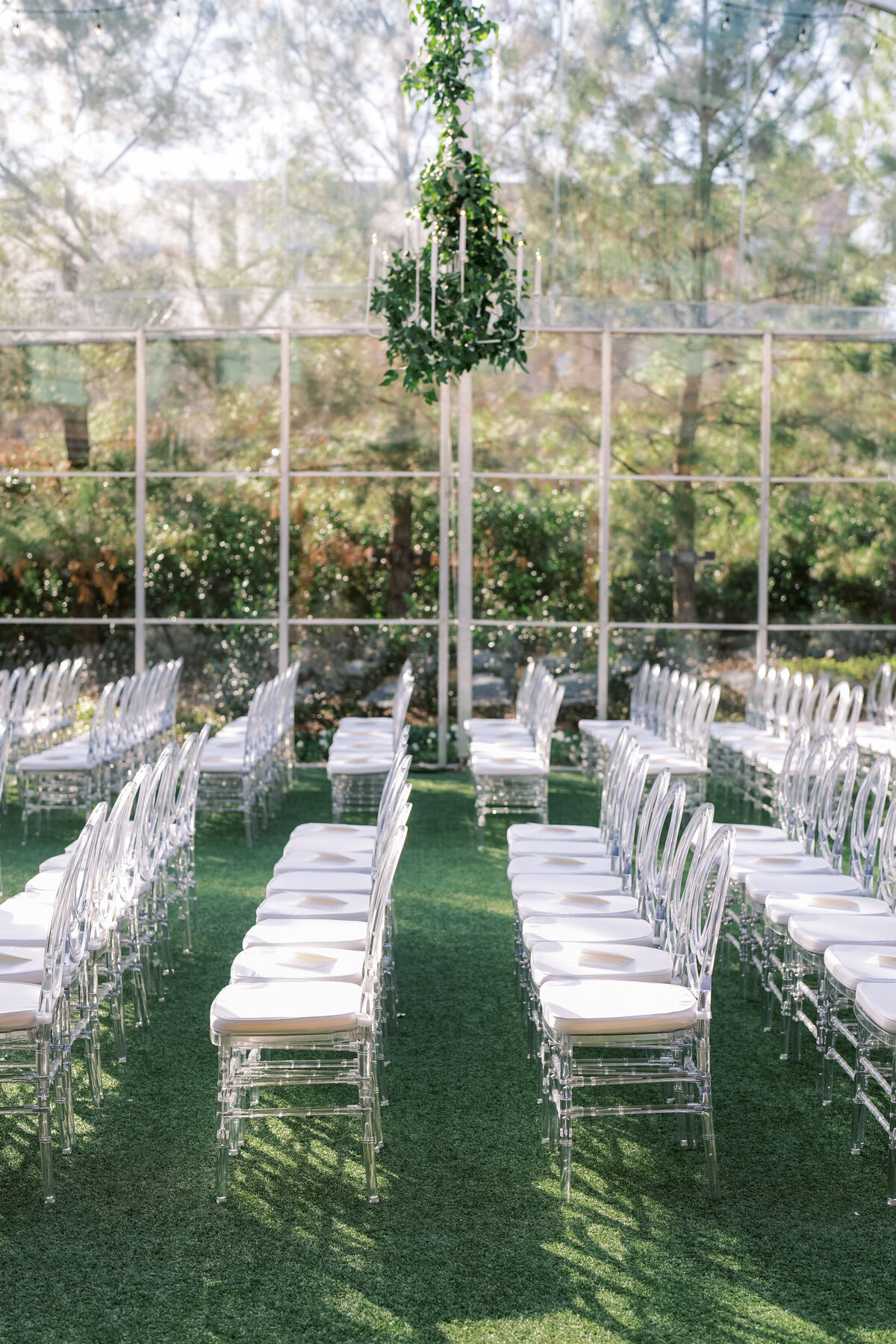 Acrylic Chiavari chairs for a luxury wedding ceremony in Dallas