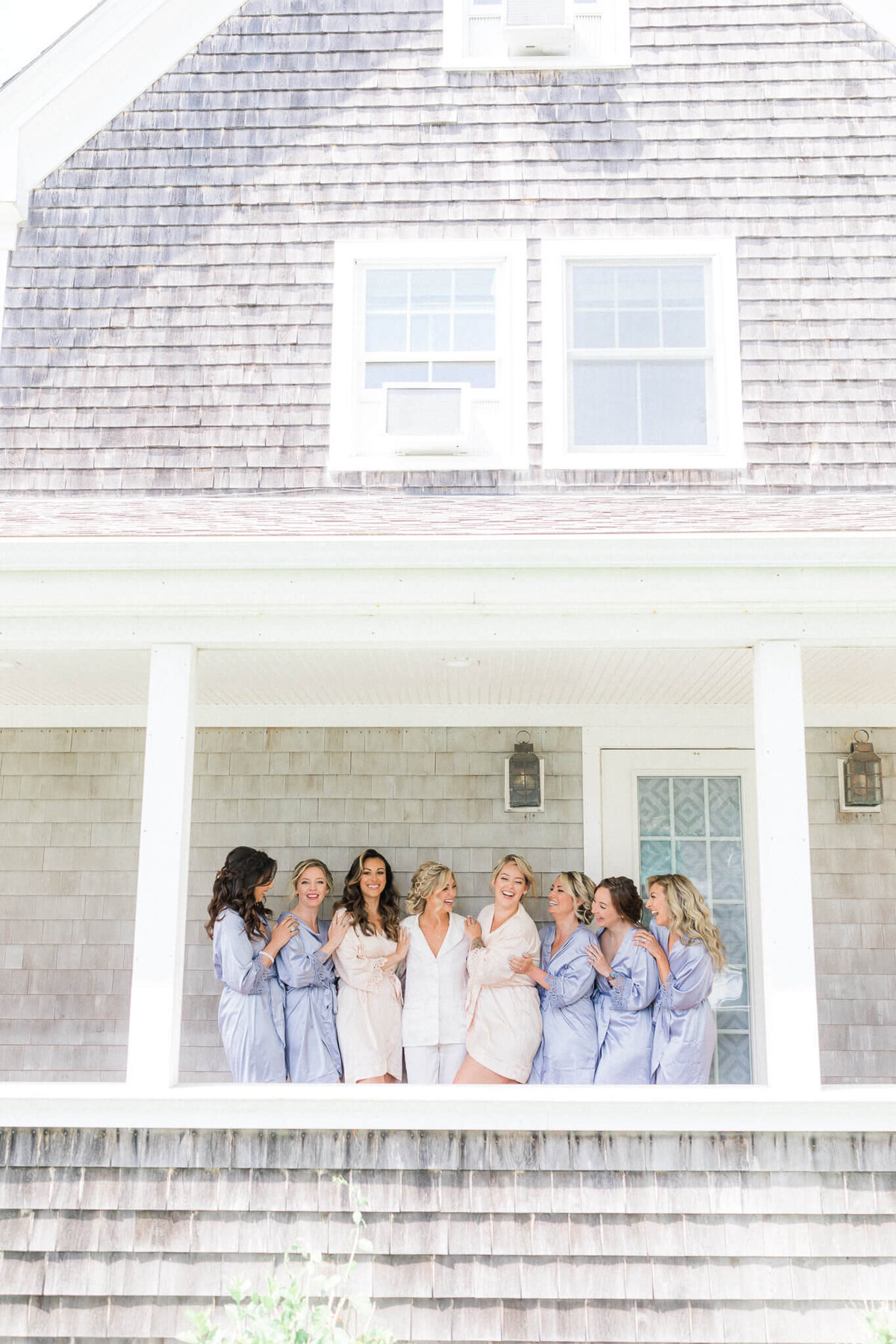 bridesmaids in robes at newport beach house