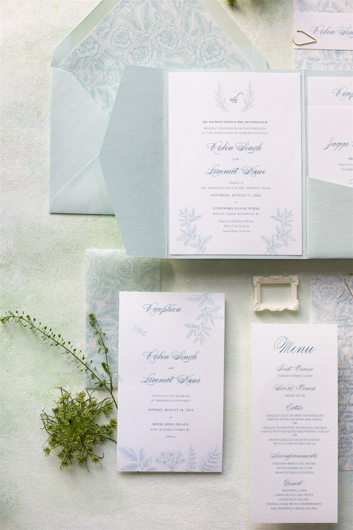 Aqua green pocket-fold Sikh wedding invitation 3