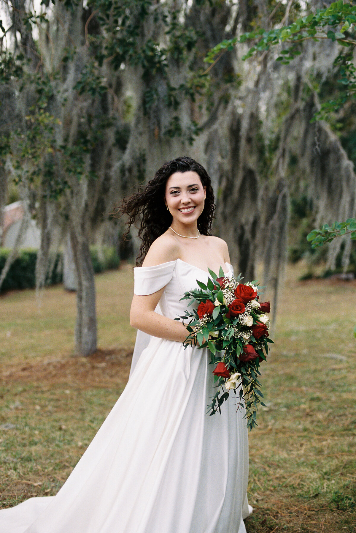 bridal portrait on 35mmfilm wedding day in florida