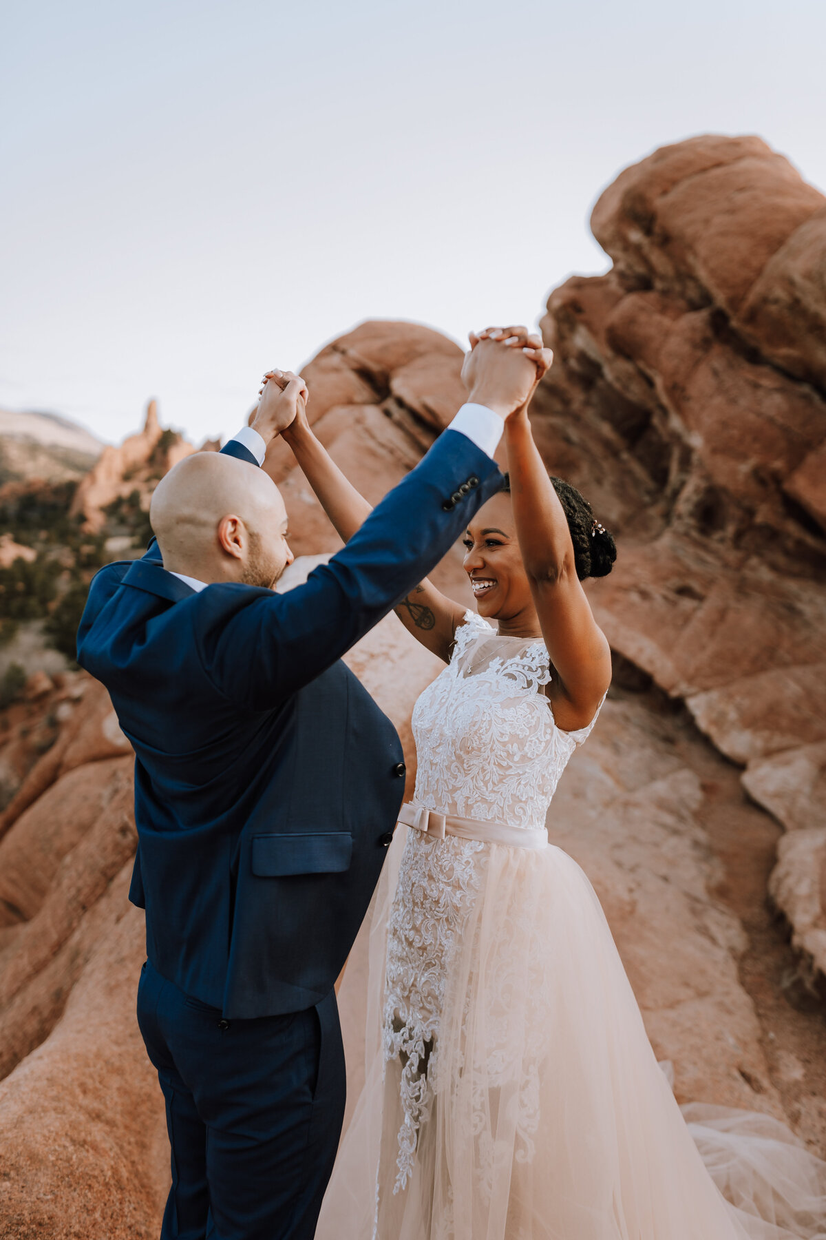 bride and groom celebrating