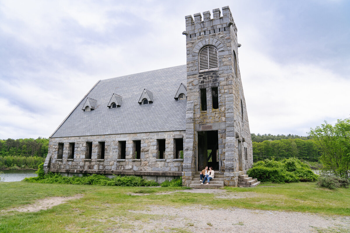 Timeless engagement photos at the historic Old Stone Church in Boylston, MA. Capture your love with a stunning scenic and rustic backdrop.
