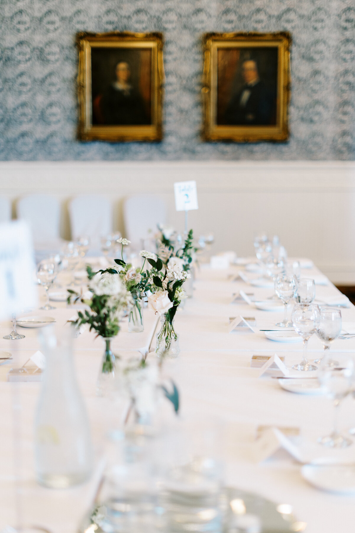 flowers decor on the tables at St James Hotel wedding