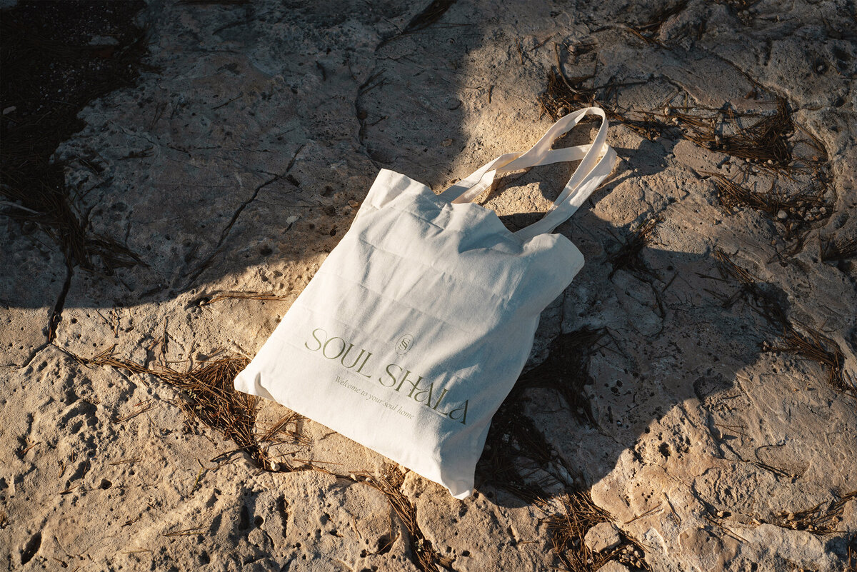 Tote bag mock up with Soul Shala logo