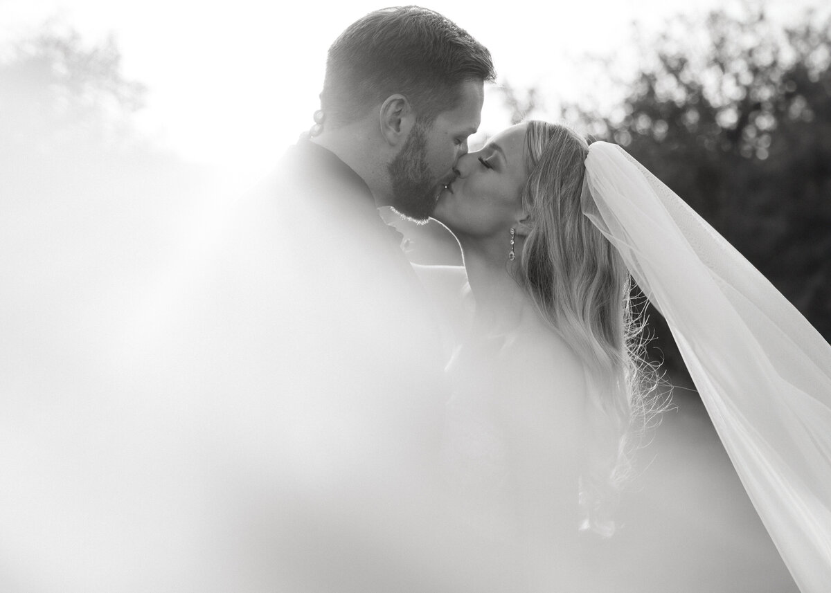 bride and groom veil shot