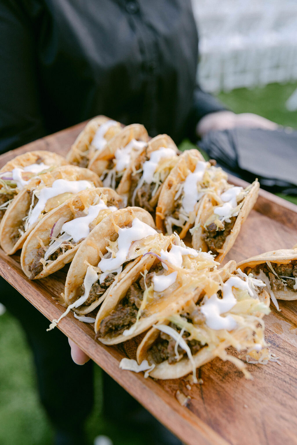 Tray of mini tacos served during cocktail hour at Arizona Biltmore wedding.