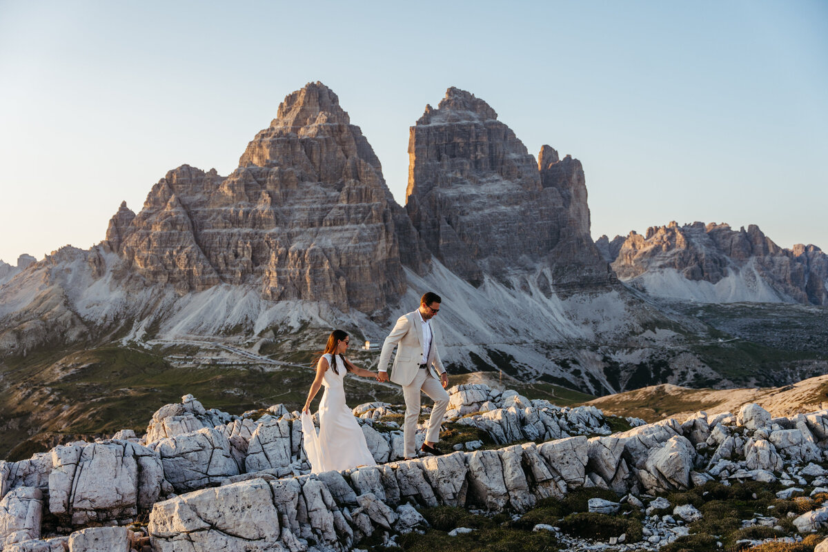 Couple mountain top elopement Tre Cime Dolomites