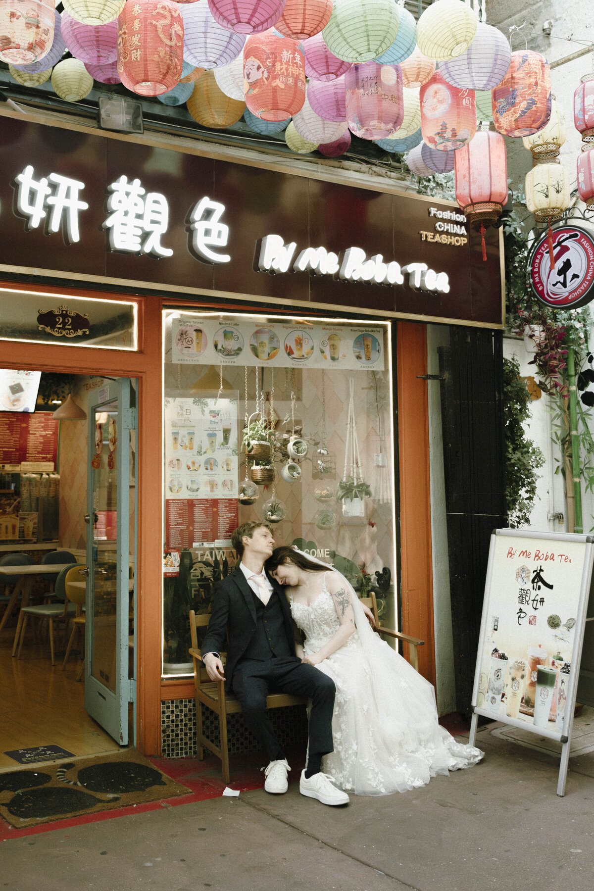 Bride and Groom in China Town in San Francisco, California