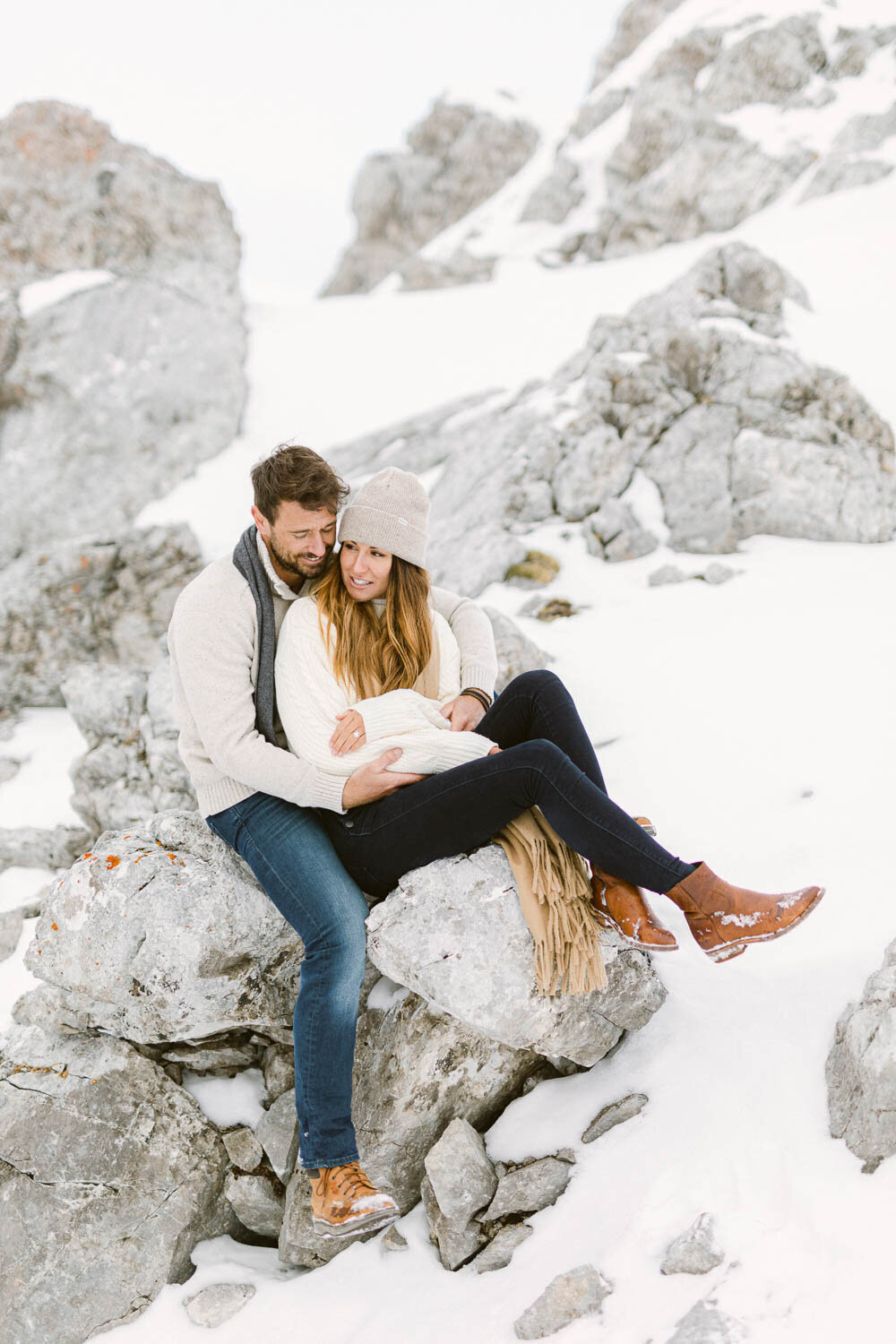 beautiful couple enjoying time together in winter