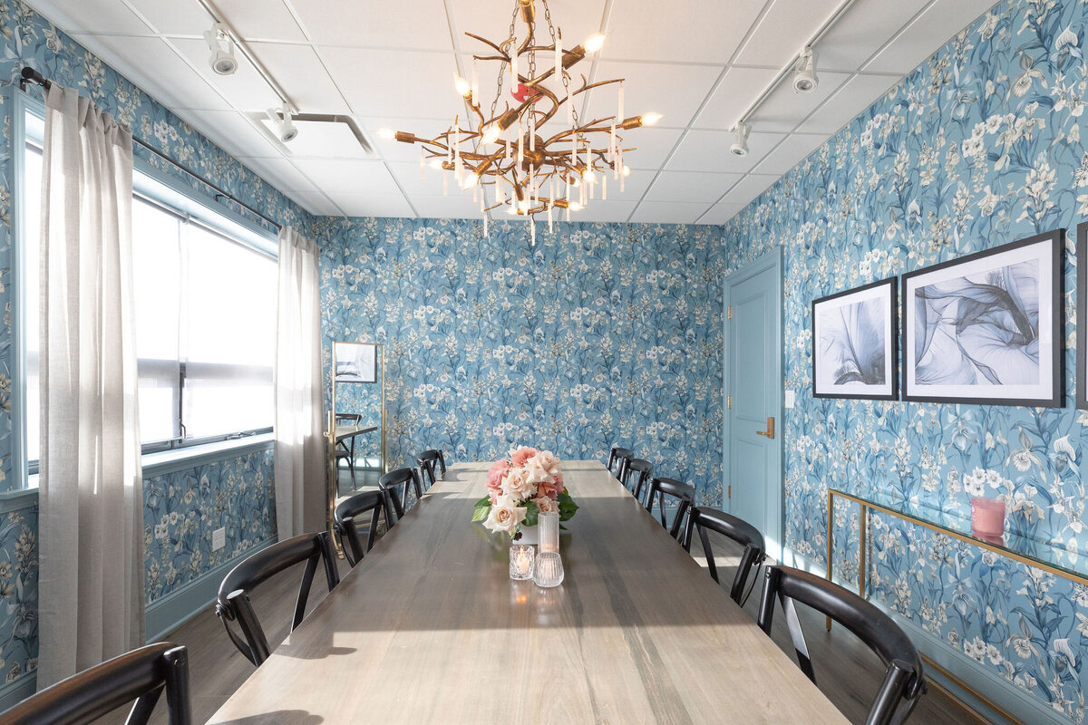 intimate and comfortable bridal suite, ode to something blue element of a wedding, natural lighting, welcoming ambiance