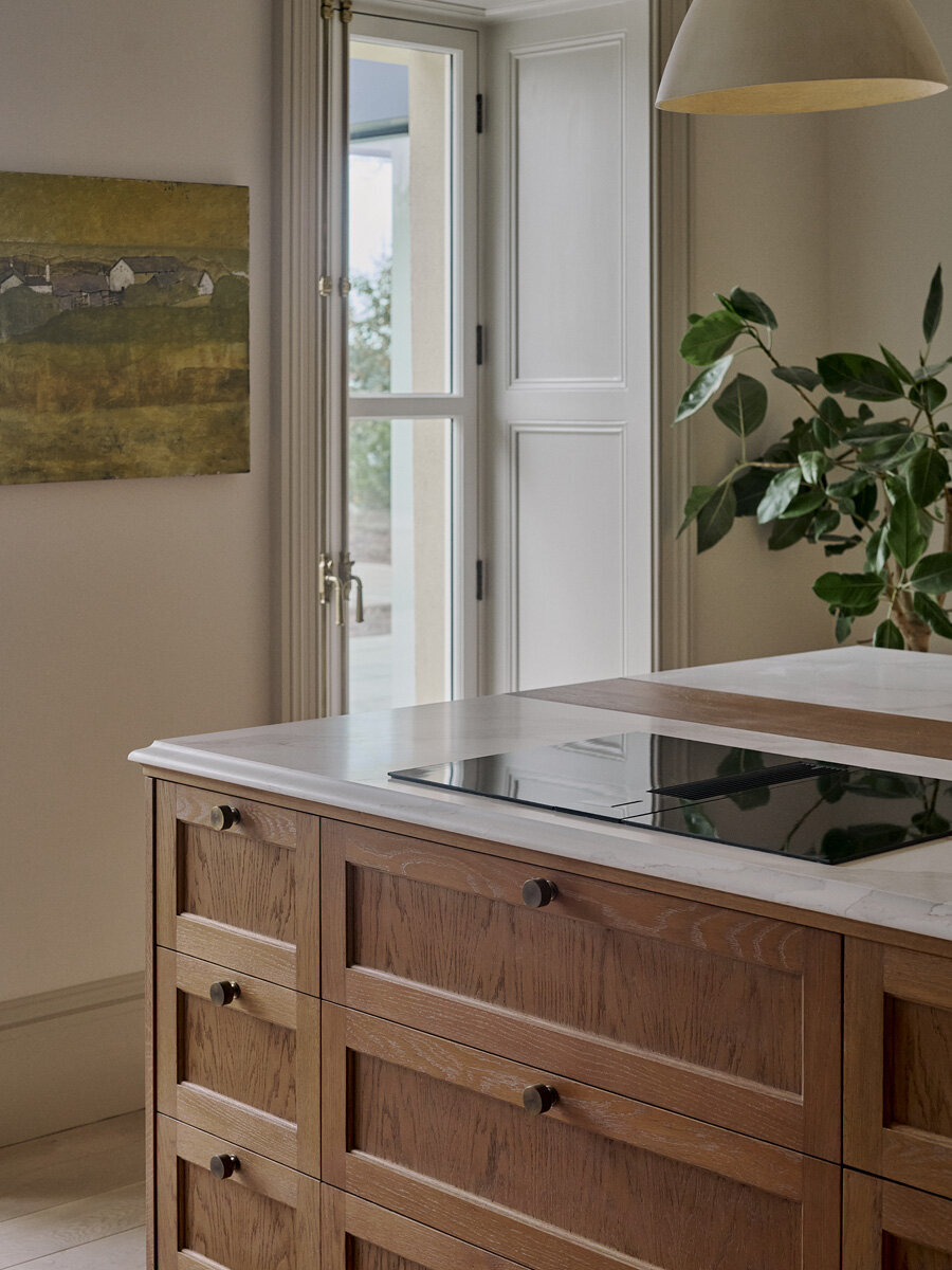 Bespoke wooden kitchen island in the coastal Snowdonia home
