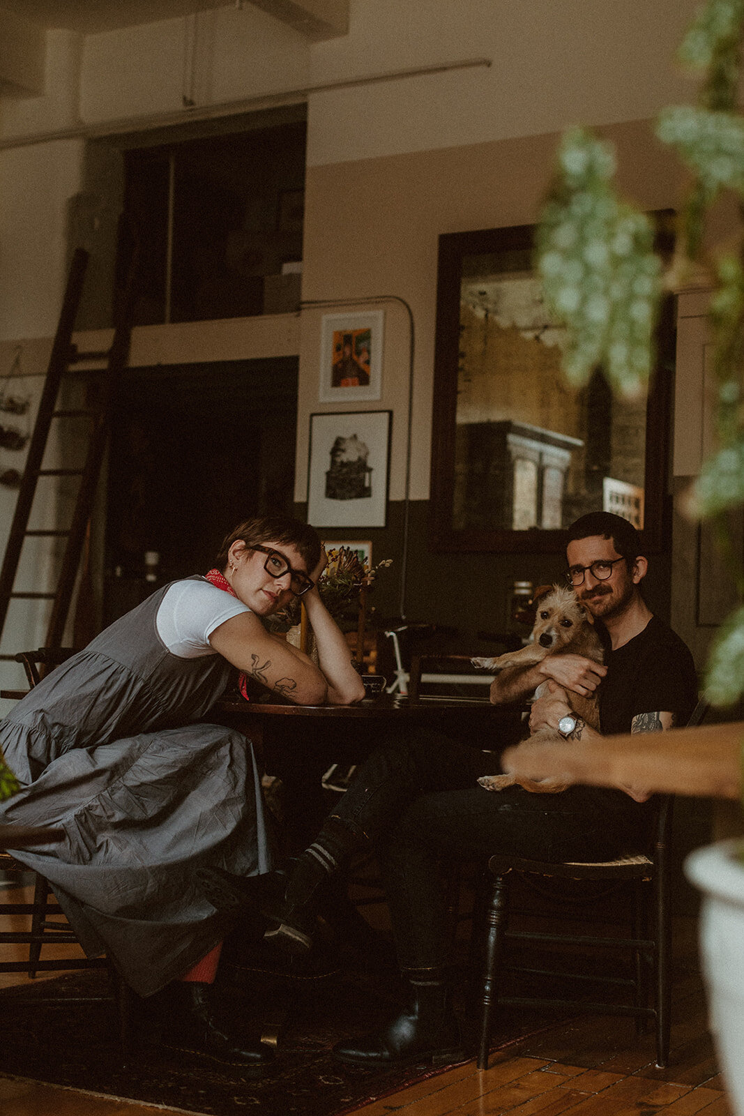 moody in home cozy wes anderson couples session