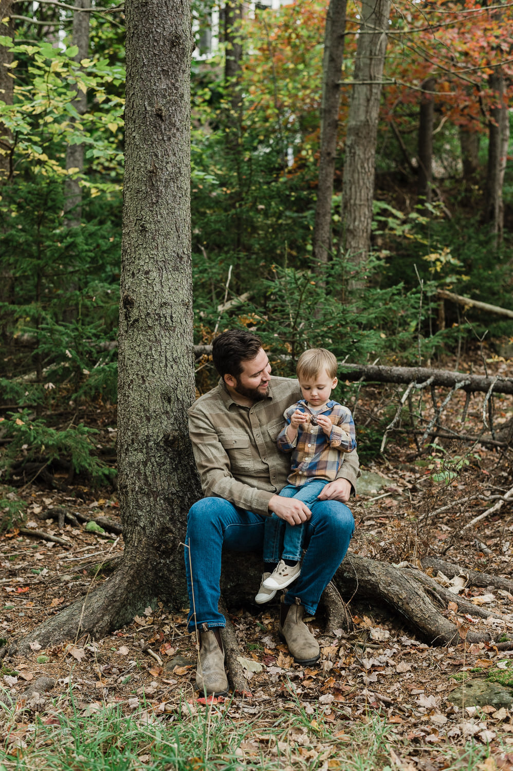 Father and sun during fall family portrait session.