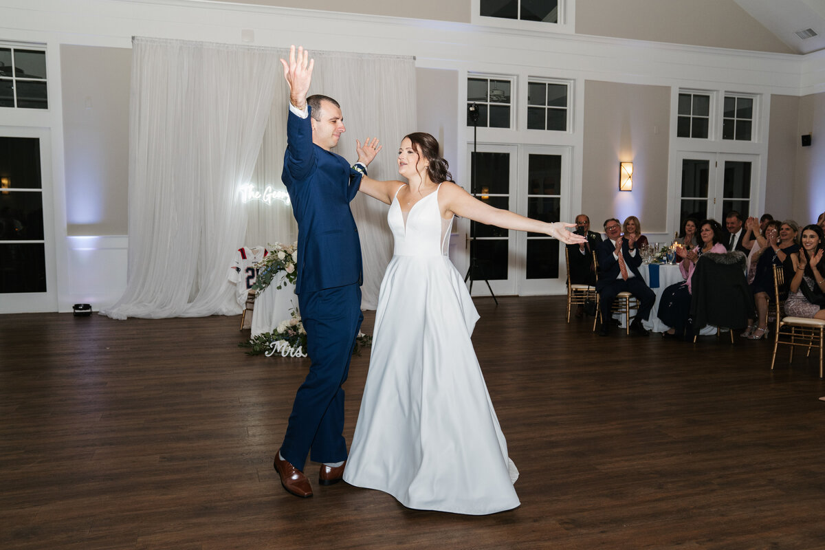 Candid wedding reception moments at Waverly Oaks in Plymouth