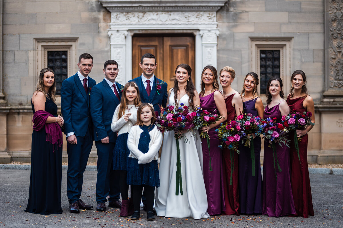 bride and groom with bridal party