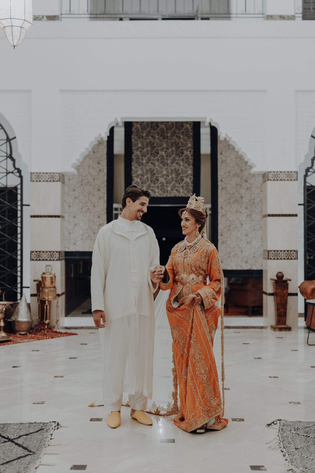 Bride and Groom Smiling at Eachother