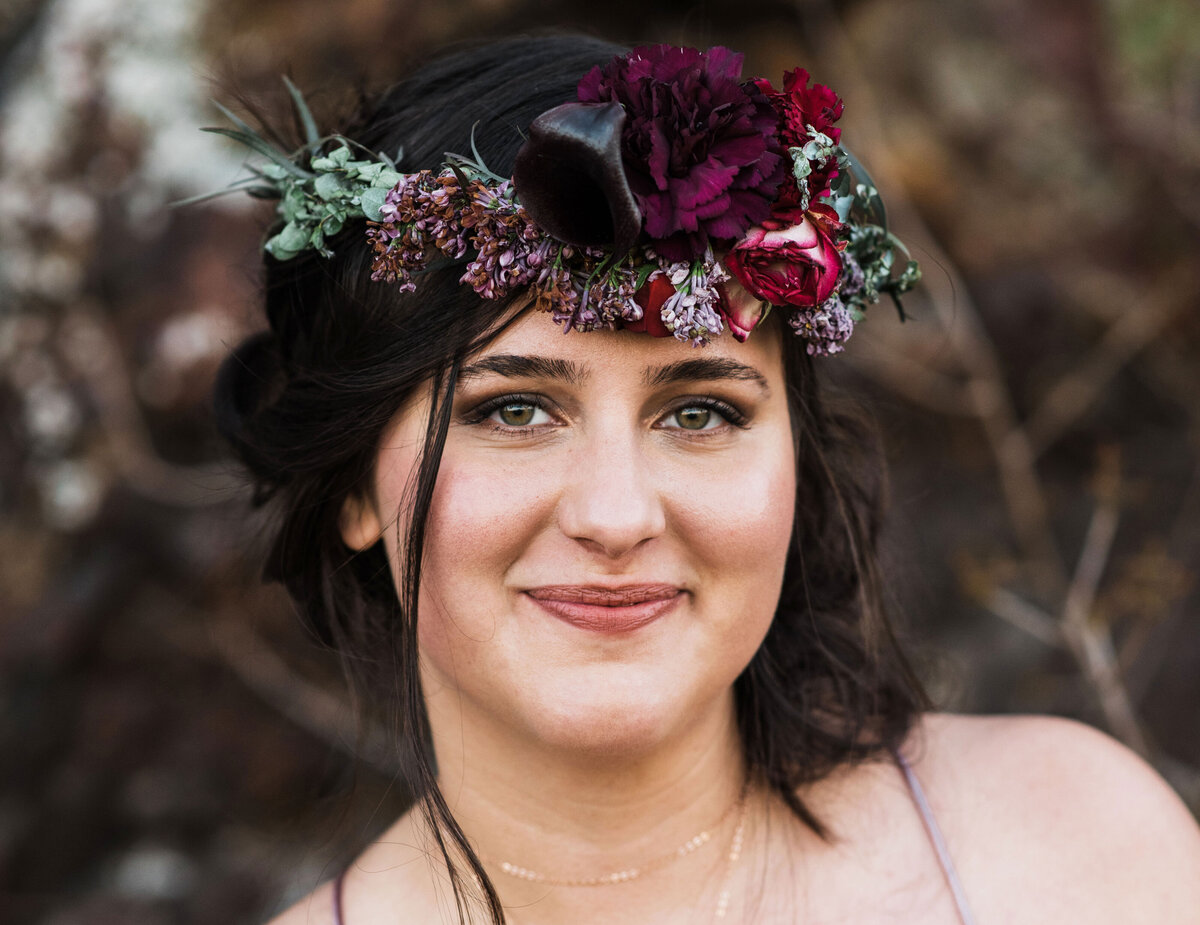 Hispanic bride with fall inspired makeup for elopement