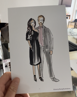 Custom live illustration for guests of a corporate holiday party by Toronto live illustrator Jenny Zhang