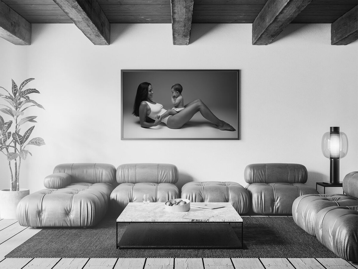 Large framed wall photo of a mother with her adorable baby