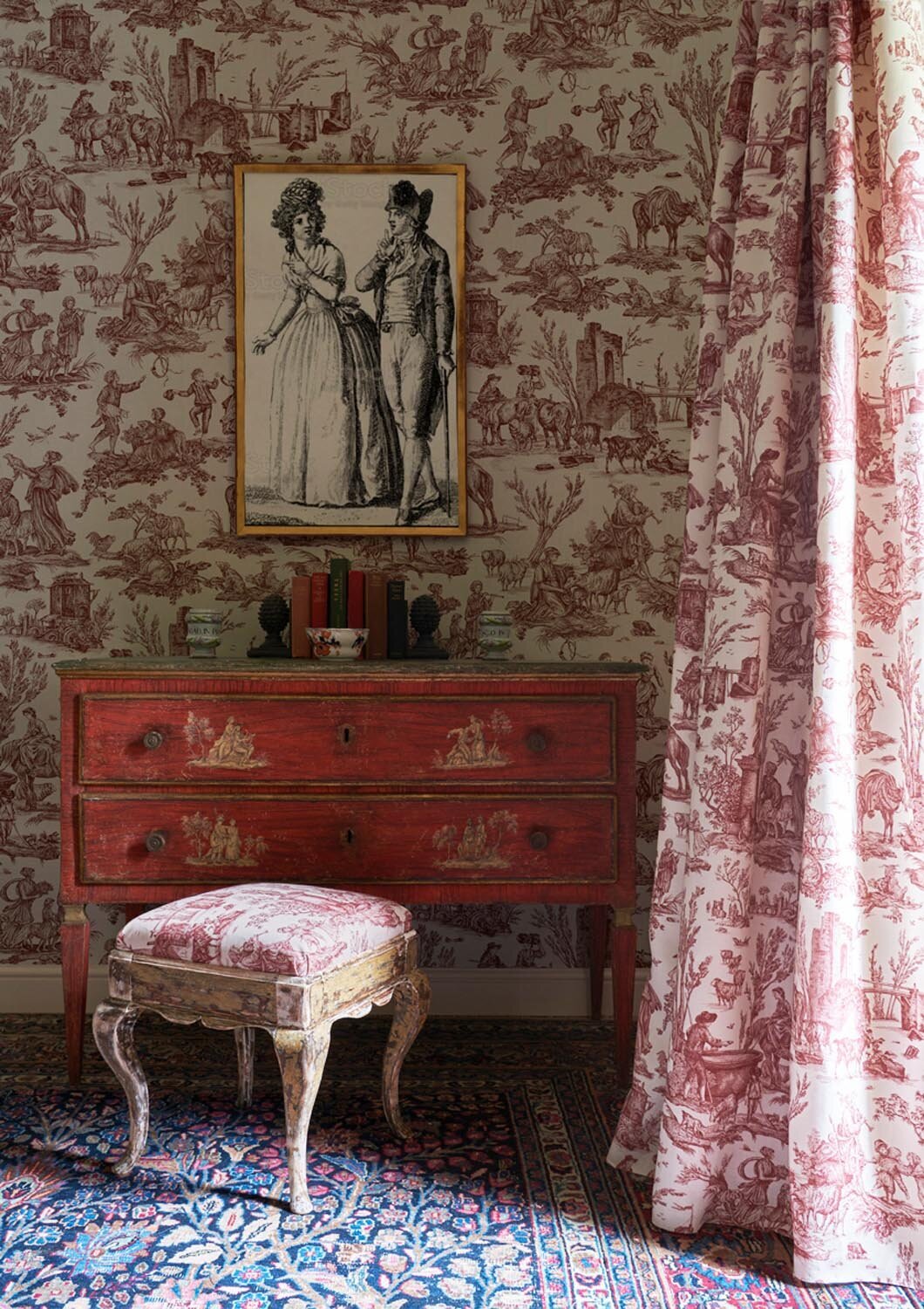 TOILE BAPTISTE Rhone Curtains, Stool and Wallpaper - Lewis and Wood