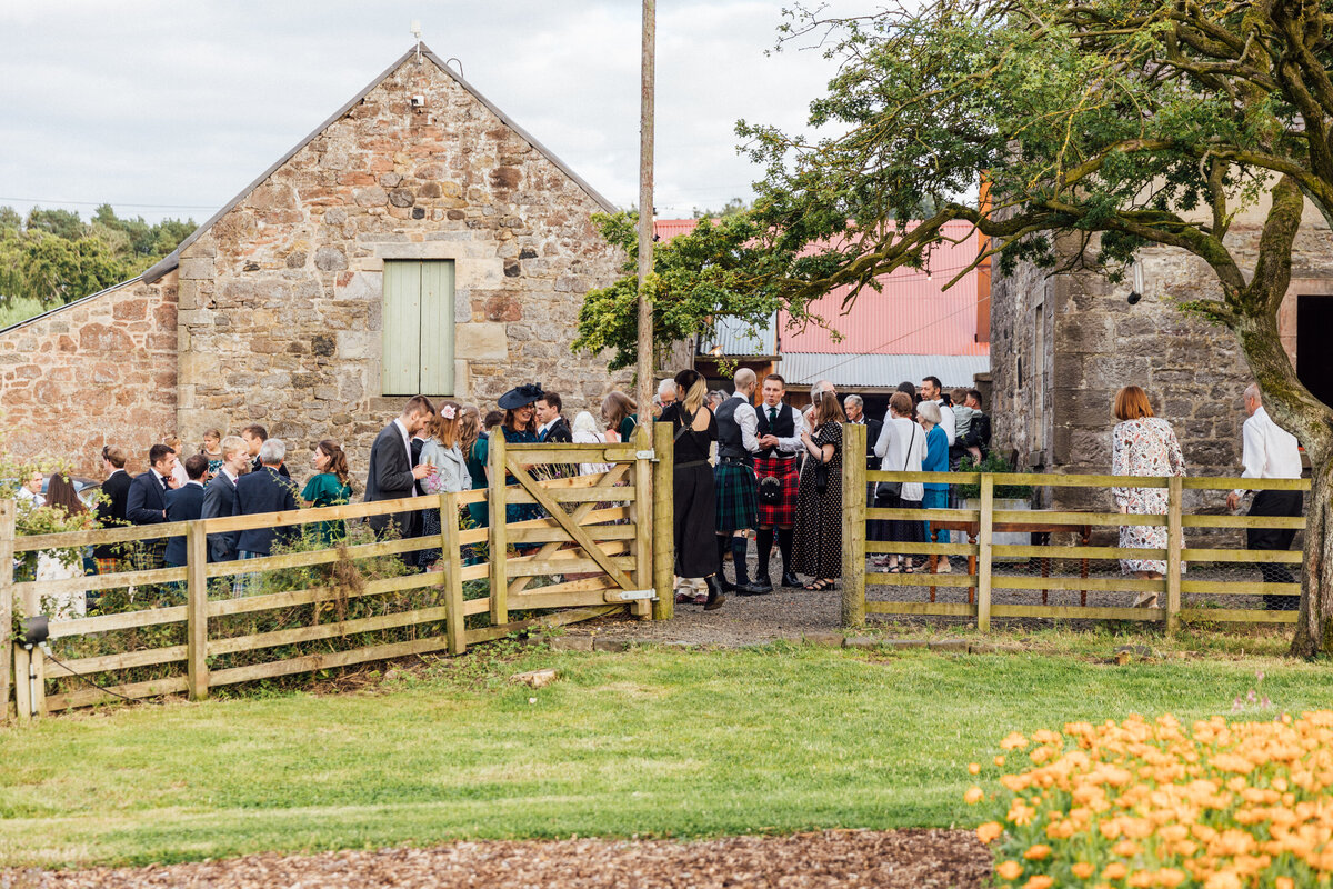 Wedding guests mingling at The Free Company
