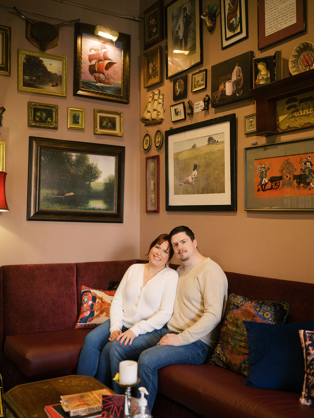 Eclectic wine bar engagement portraits-12