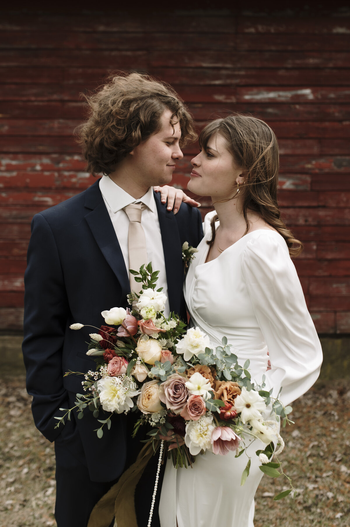 Bride and groom rustic portrait