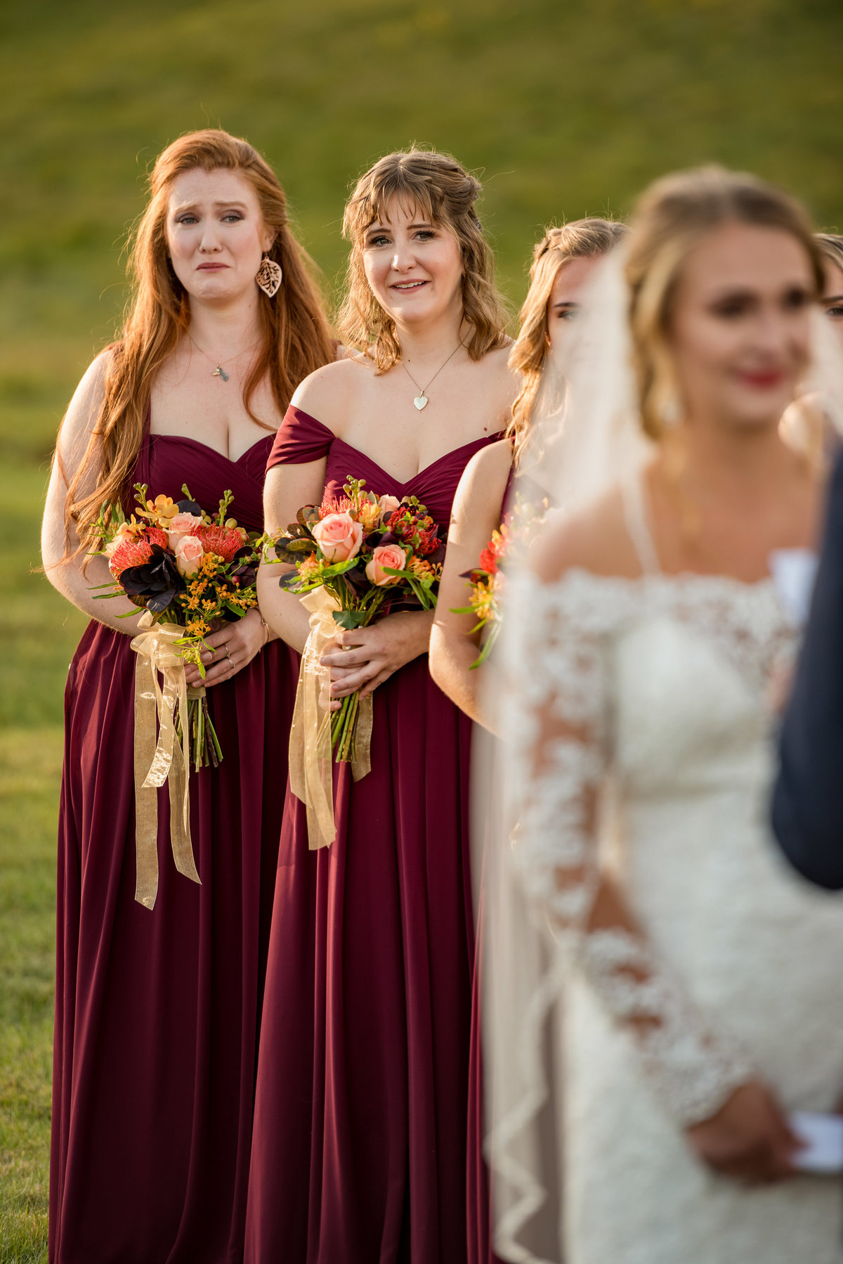 bridesmaids crying during outdoor ceremony NH