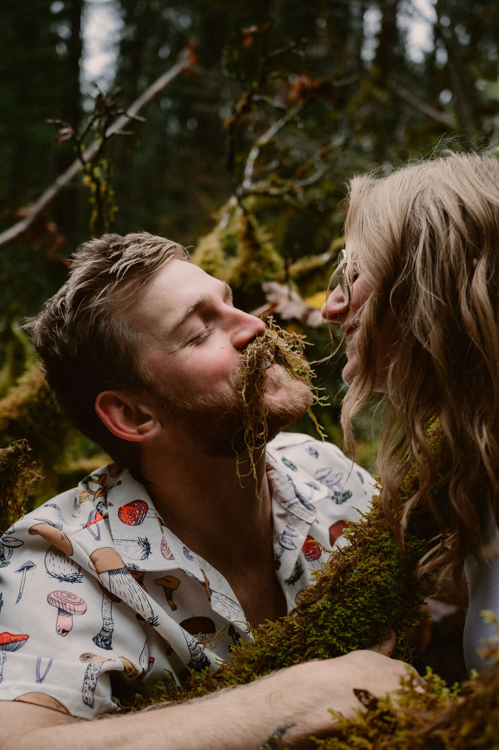 Moss on face like a mustache going in for a kiss