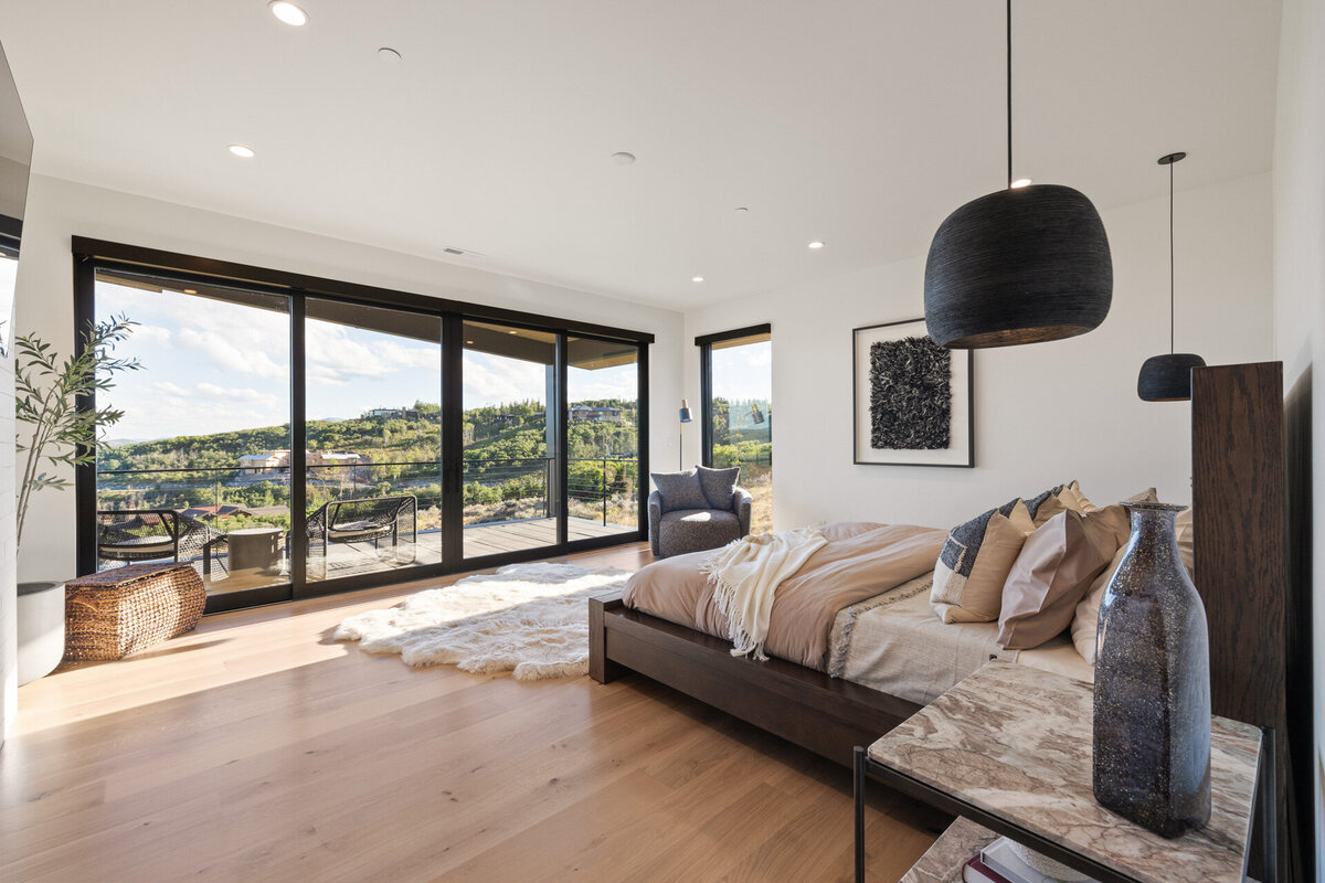 Luxurious modern bedroom design by Park City interior designer Chalet + Co.
