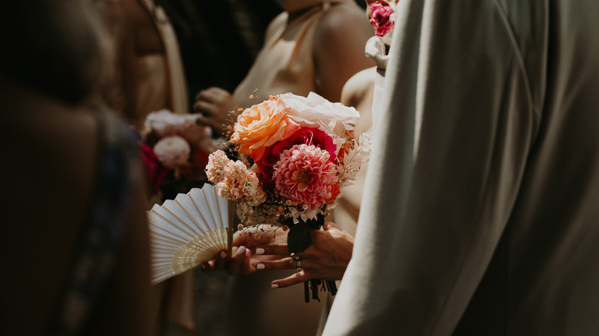 Detail shot of a wedding bouquet at Lapstone Barn.