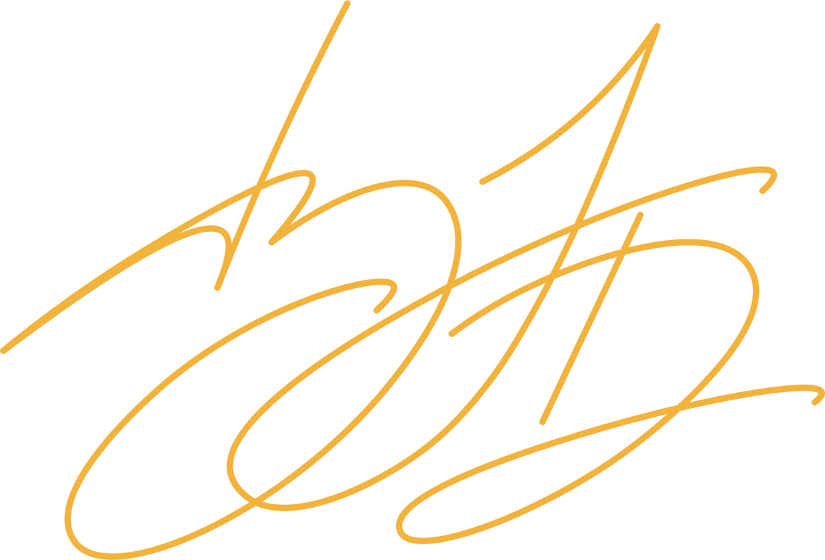 Barb's initials BJD in an orange handwritten font