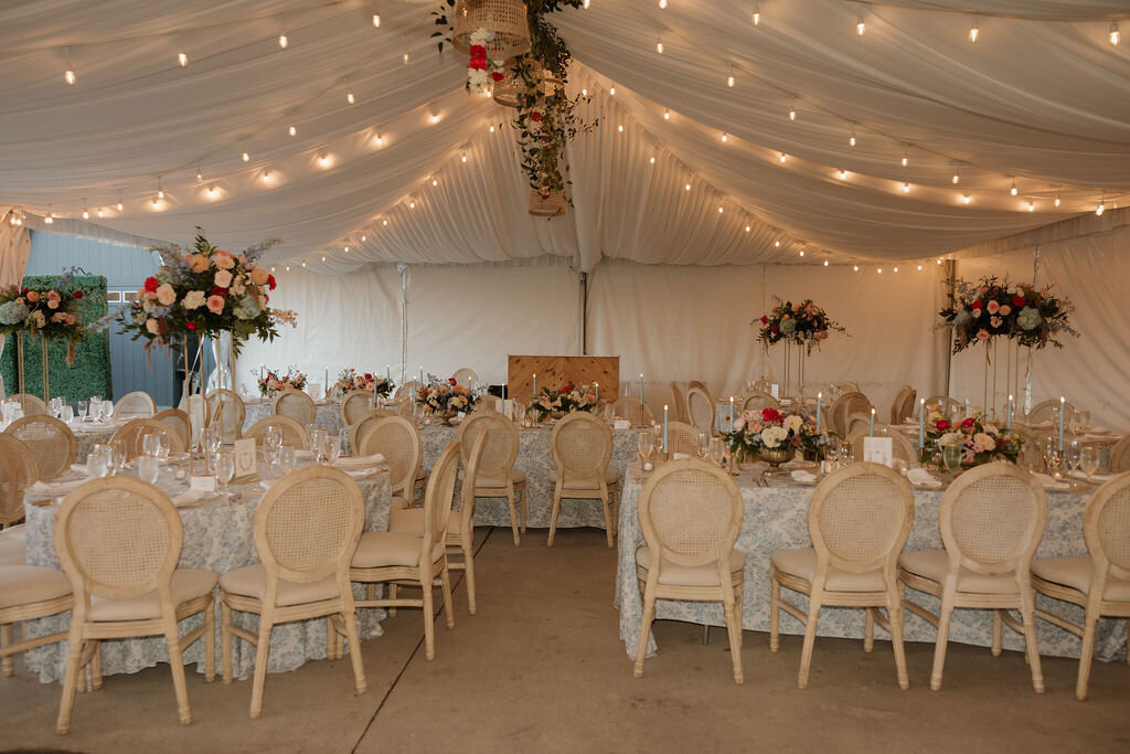 wedding reception tent with lights