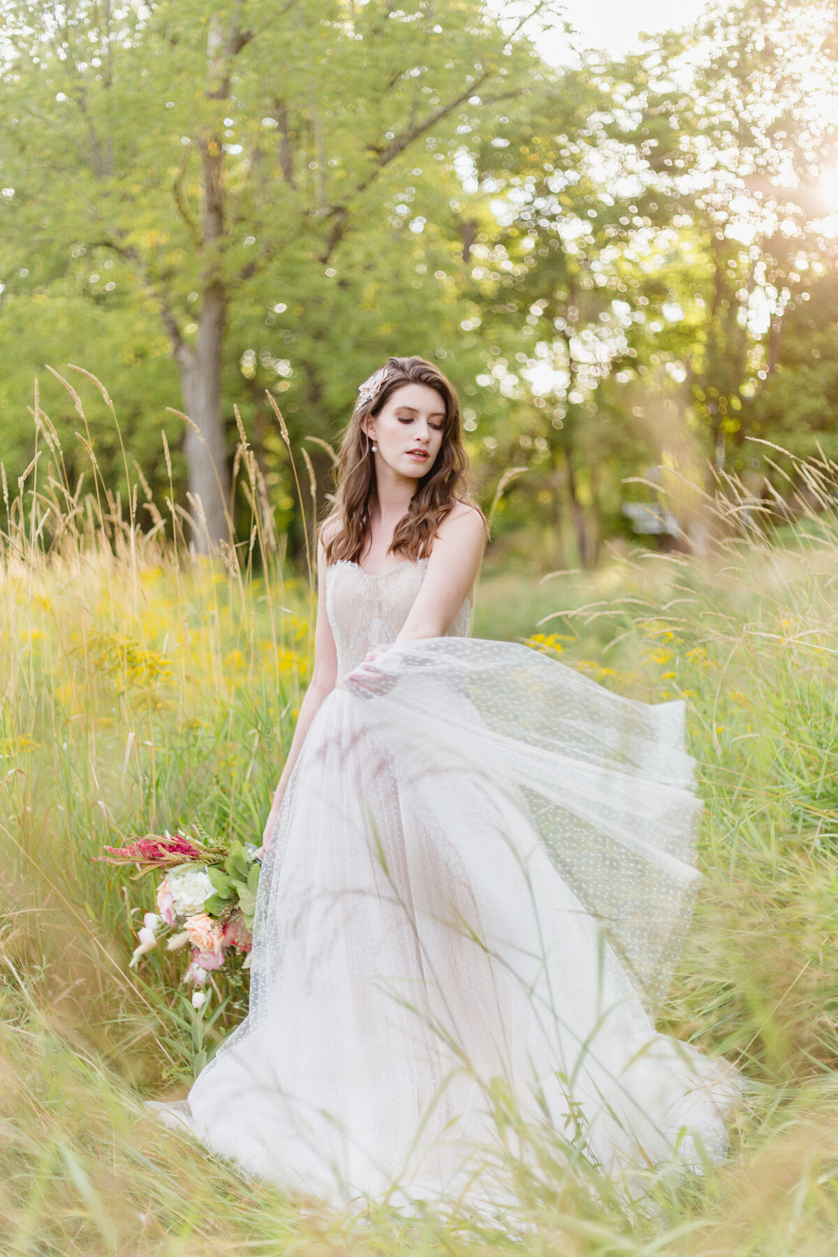 Editorial Style Bridal Shoot in a Field in Lincoln