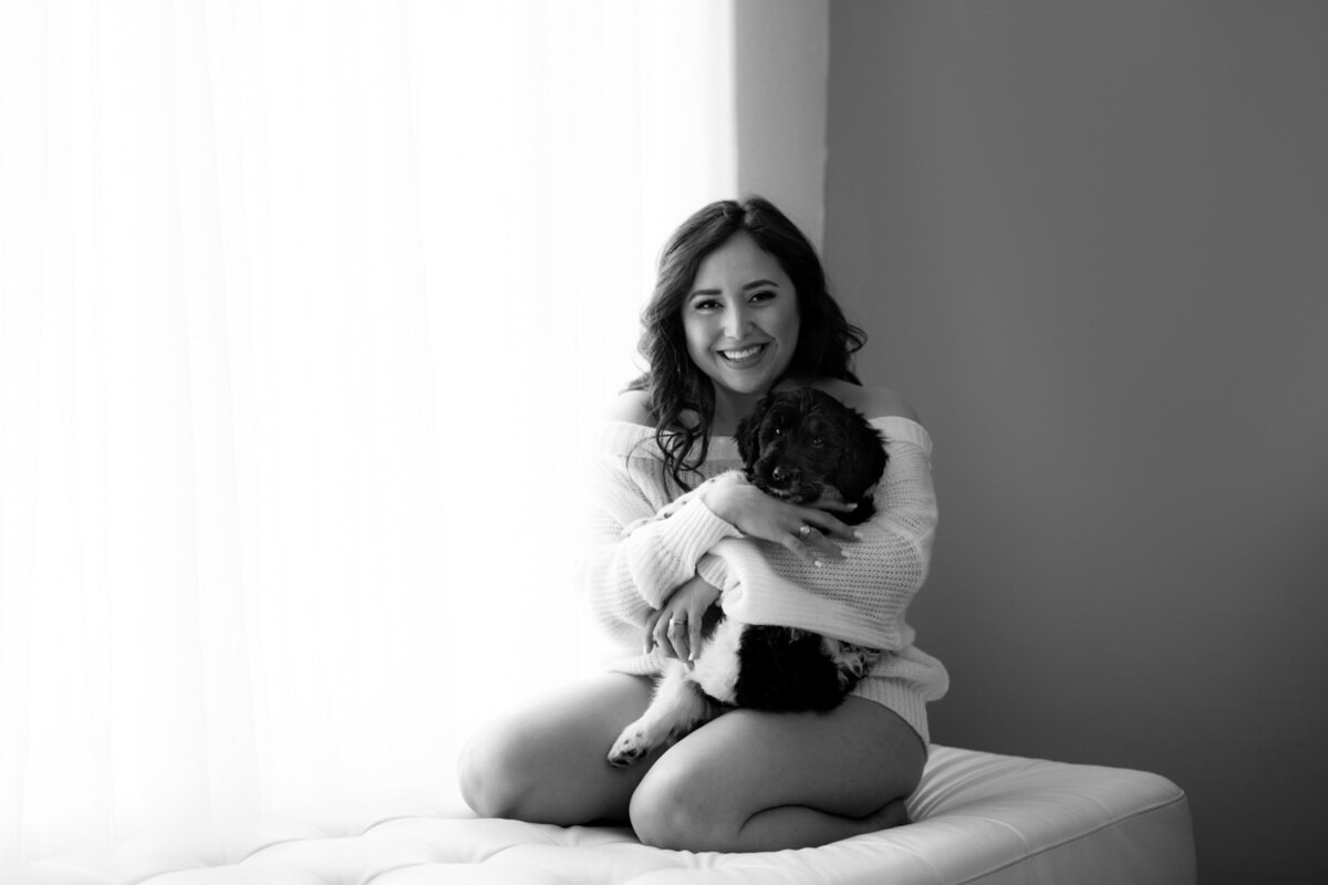 Female in Lingerie with a puppy Doing Boudoir Photoshoot in San Antonio TX