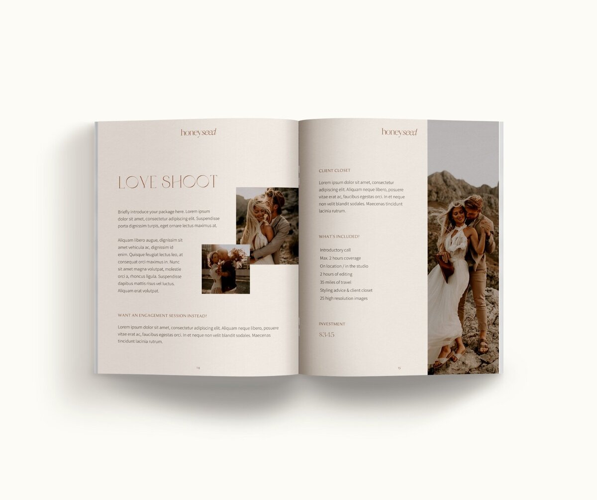 Boho pricing guide template for photographers Honey Seed 8