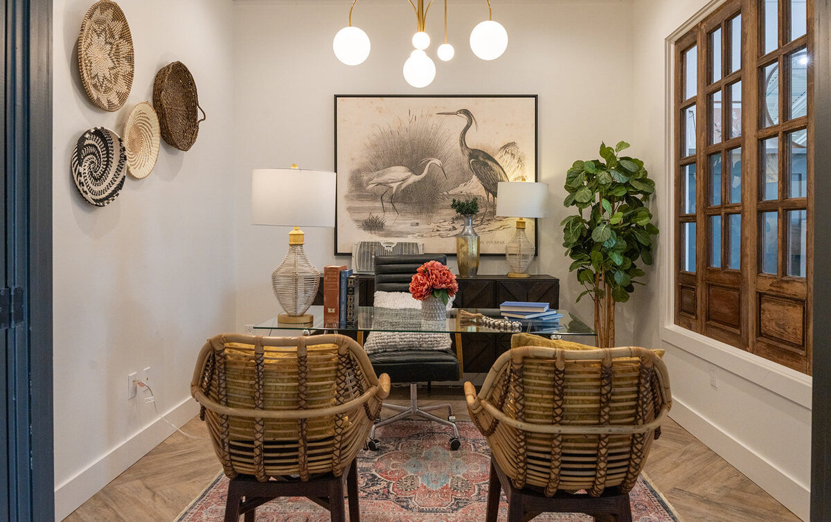 Luxury office space with rattan accessories