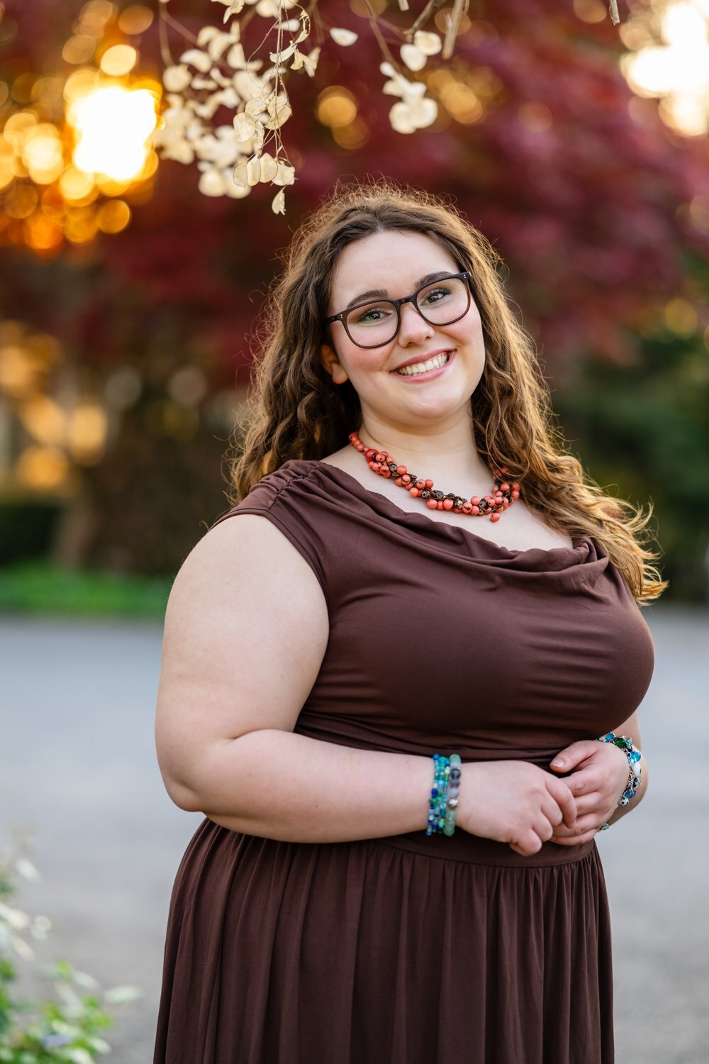 sunset senior portrait at snohomish garden center
